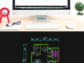 CAD家装户型图两室两厅一书房