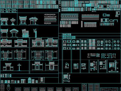 CAD中式门屏风雕花隔断门头窗户节点大全3D模型