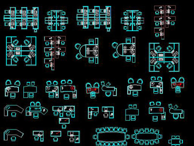 CAD平面图库家具办公桌椅会议桌图库家居3D模型