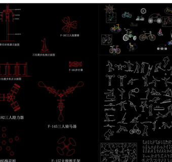 户外住宅小区人物健身器材CAD图库3D模型