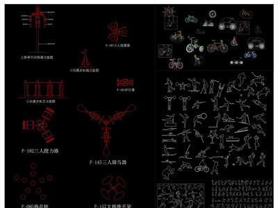 户外住宅小区人物健身器材CAD图库3D模型