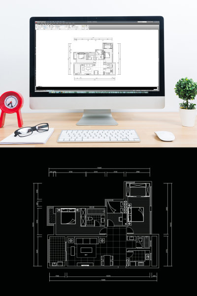两室一厅CAD居室平面图定制