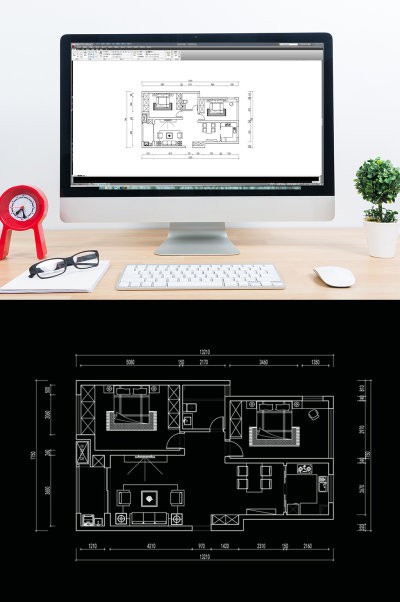 CAD两室两厅户型平面方案