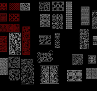 中式雕花花格花窗角花CAD图片