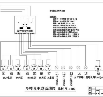 CAD郑飞公园施工旱喷泉电路系统图图纸