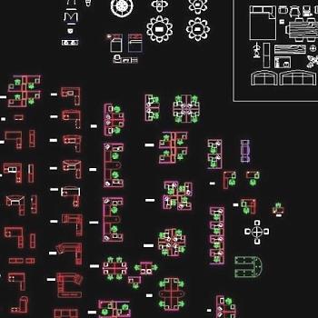 cad常用办公家具餐厅家具立体及平面模块图片