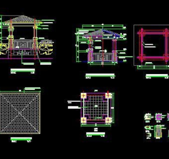 特色景观四角亭CAD施工详图
