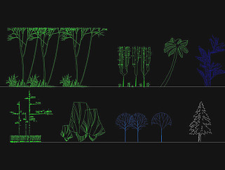 园林景观建筑植物绿化cad立面图库3D模型