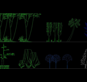 园林景观建筑植物绿化cad立面图库3D模型