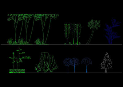 园林景观建筑植物绿化cad立面图库3D模型