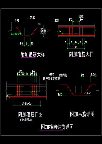 附加钢筋大样详图cad图纸