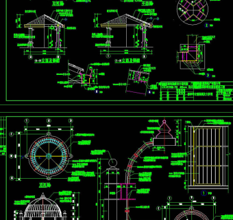 亭与鸟笼景观cad图纸