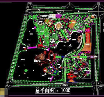 景湖公园cad规划绿化平面施工设计图3D模型