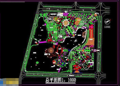 景湖公园cad规划绿化平面施工设计图3D模型