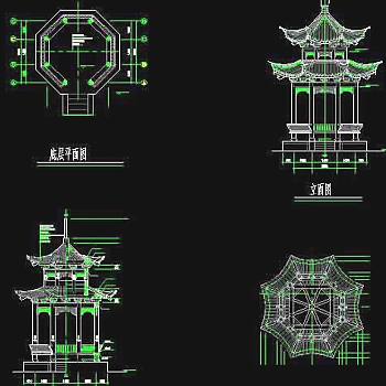 古代八角亭建筑设计cad施工图