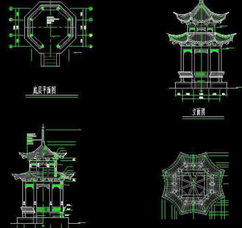 古代八角亭建筑设计cad施工图