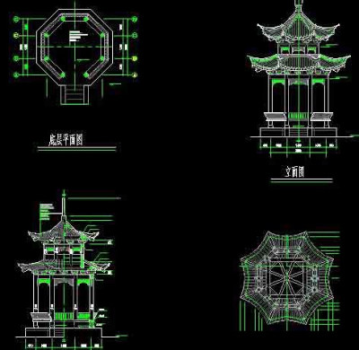 古代八角亭建筑设计cad施工图