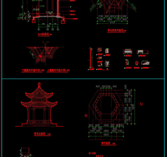 重檐亭方案CAD景观图纸