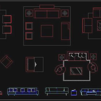 cad豪华沙发平面立面图块