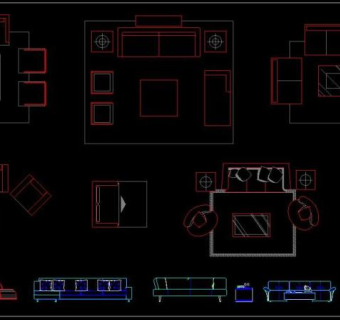 cad豪华沙发平面立面图块