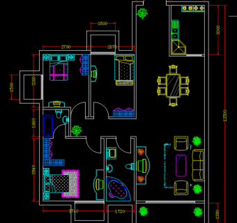 CAD室内布局平面户型设计图三室一厅