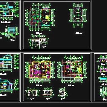 三层别墅cad平面立面剖面图图片