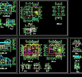 三层别墅cad平面立面剖面图图片