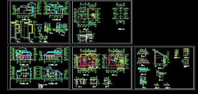 三层别墅cad平面立面剖面图图片