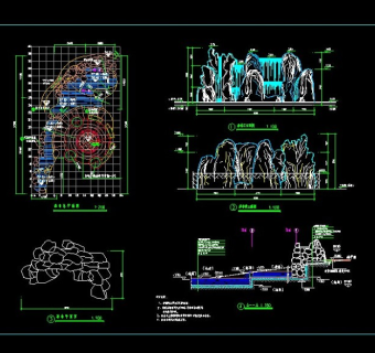 一整套详细假山瀑布cad设计施工图3D模型