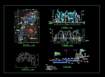 一整套详细假山瀑布cad设计施工图3D模型