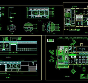 中式餐厅全套装修CAD设计图纸
