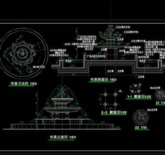 喷泉施工图cad图纸