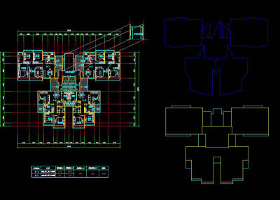 一梯四户一梯三户高层平面cad图纸