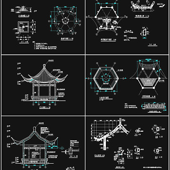 六角亭方案CAD景观图纸