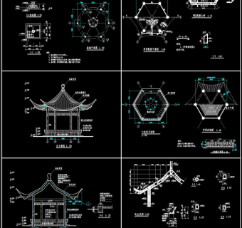 六角亭方案CAD景观图纸