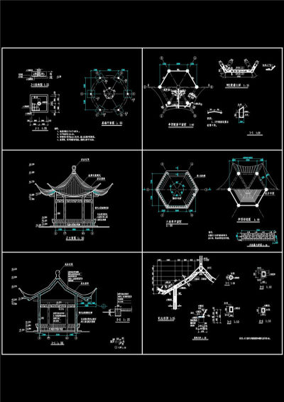 六角亭方案CAD景观图纸