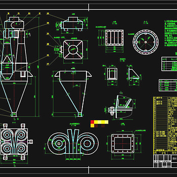 高效四联旋风分离器CAD机械图纸