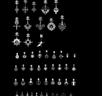 50几种指北针cad设计素材图