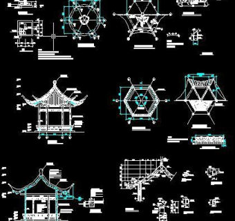 景观六角亭CAD施工大样图施工详图