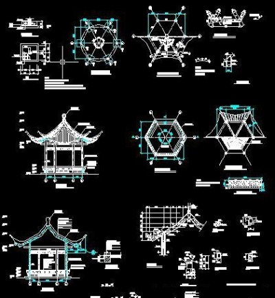 景观六角亭CAD施工大样图施工详图