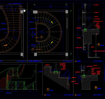 酒店旋转楼梯详图cad图纸