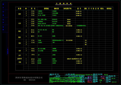 G3户型样板房材料表cad图纸