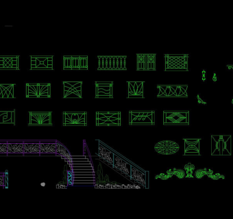 楼梯及铁艺栏杆CAD图库