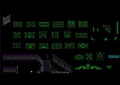 楼梯及铁艺栏杆CAD图库