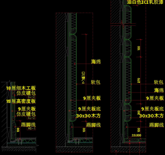 墙身硬包软包结构cad图纸