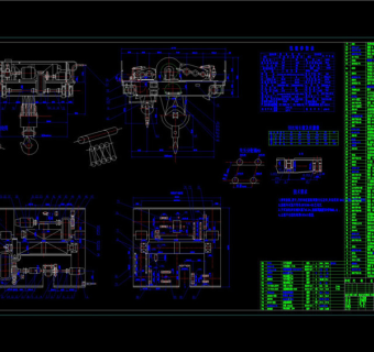 吊钩桥式起重机小车总图CAD机械图纸