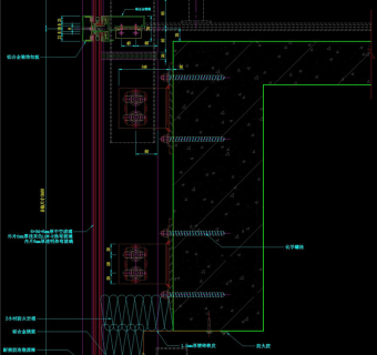 竖明横隐幕墙连接件纵剖节点图CAD图纸
