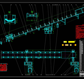 大倾角皮带输送机总体布置图CAD机械图纸
