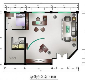 总裁办公室彩色cad平面图图片