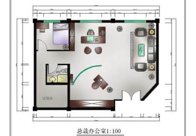 总裁办公室彩色cad平面图图片